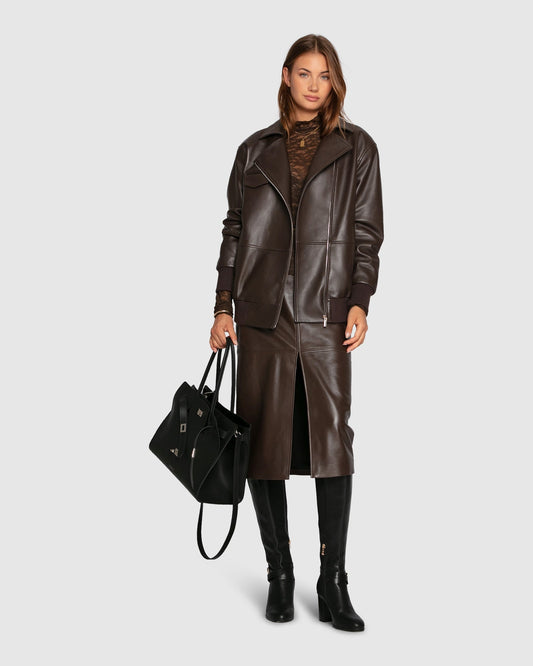 Chocolate Desert Moon Leather Bomber Jacket with relaxed silhouette - alternate view