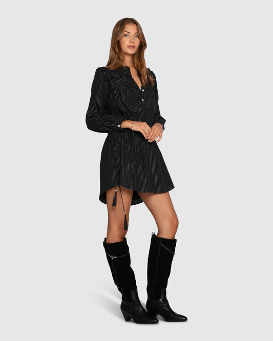 Black Off the Vine Lurex Stripe Mini Dress with relaxed silhouette - alternate view