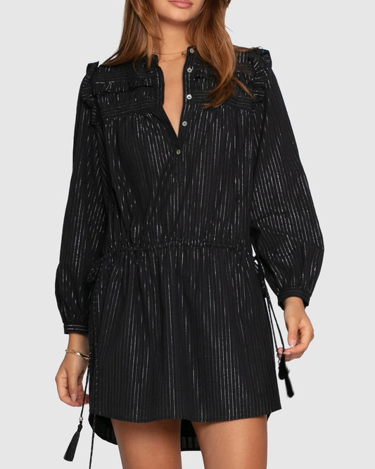 Black Off the Vine Lurex Stripe Mini Dress with V-neckline - alternate view