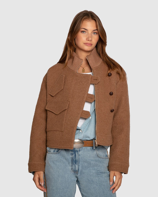 Vicuna Crystal Skies Cropped Wool Rib Jacket with high neckline - alternate view