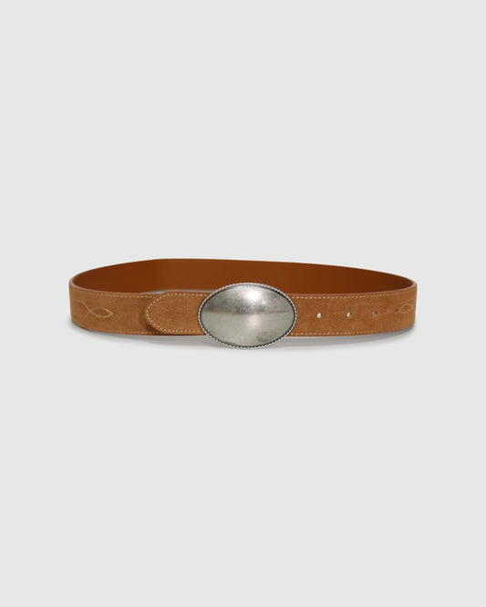 Tan Melrose Western Belt with oversized silhouette - alternate view