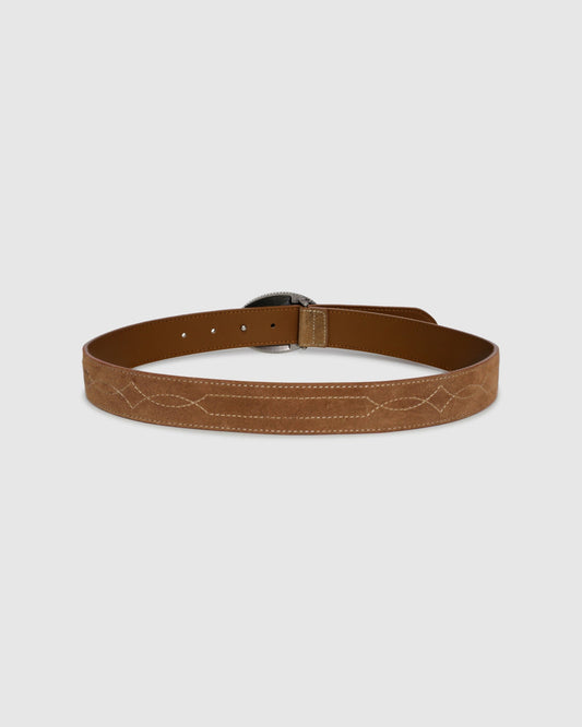 Tan Melrose Western Belt with contrast stitching - alternate view