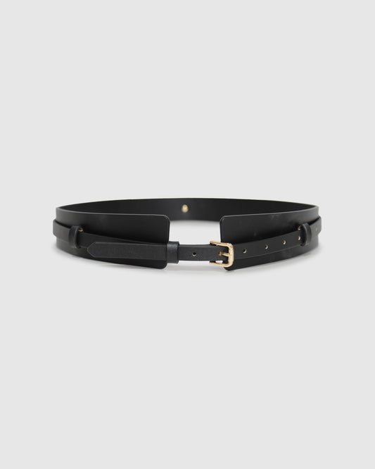 Black Easy Together 2-in-1 Belt with 2-in-1 design with detachable slim belt layer and polished gold-tone buckle - front