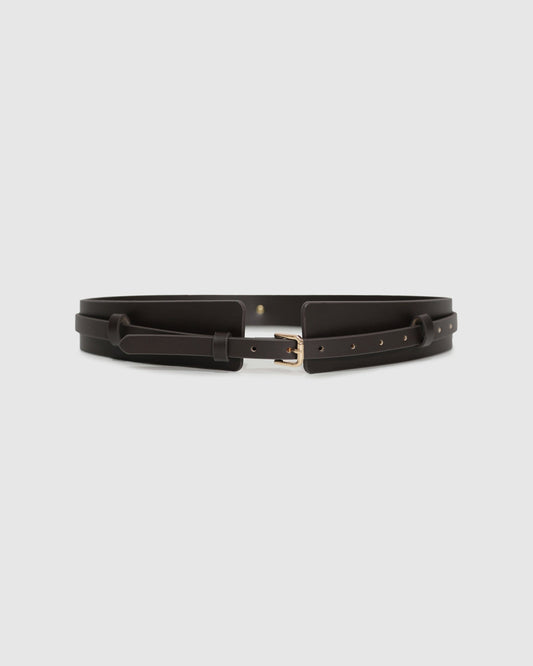 Chocolate Easy Together 2-in-1 Belt with 2-in-1 design with detachable slim belt layer and polished gold-tone buckle - front