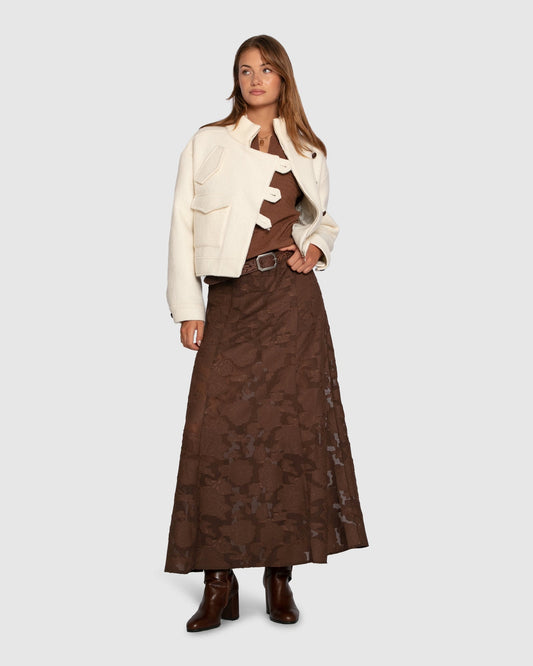 Chocolate Play It Cool Coupe Maxi Skirt with elasticated waistband - alternate view