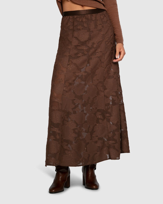 Chocolate Play It Cool Coupe Maxi Skirt with elasticated waistband - alternate view