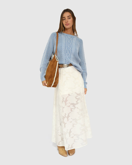 Cream Play It Cool Coupe Maxi Skirt with maxi-length silhouette and elasticated waistband - front view