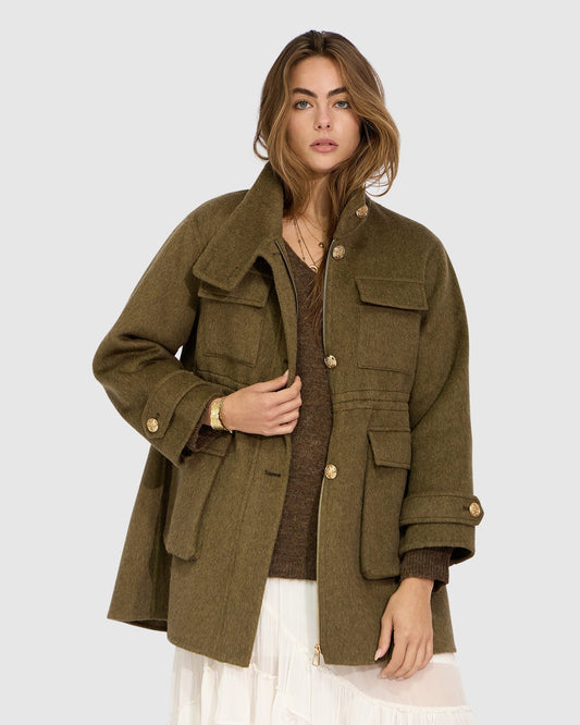 On The Move Drawstring Jacket - Olive
