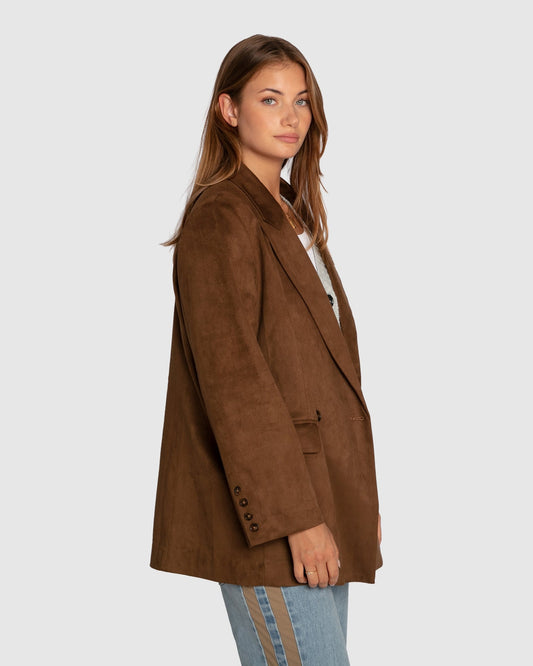 Brown Charmer Faux Suede Blazer with notched lapels - alternate view
