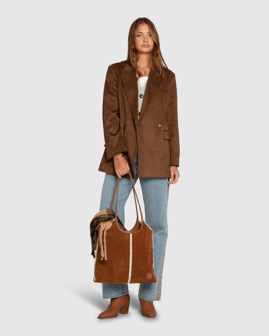 Brown Charmer Faux Suede Blazer with oversized silhouette - alternate view