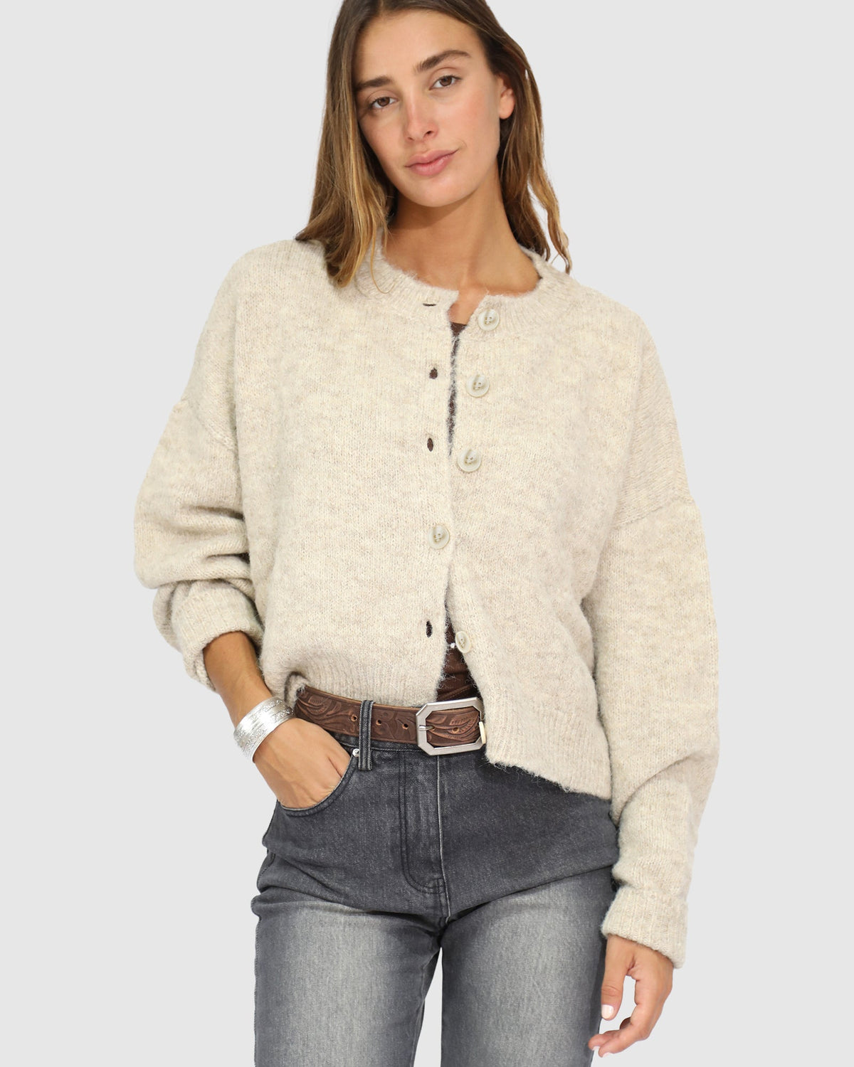 Beige Soft Haven Cardigan with button-through front - alternate view
