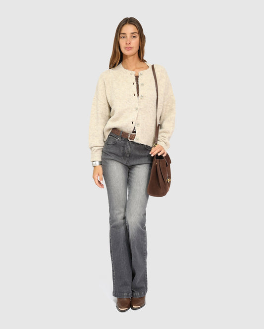 Beige Soft Haven Cardigan with ribbed texture - alternate view