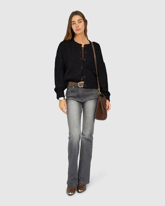 Black Soft Haven Cardigan with ribbed texture - alternate view