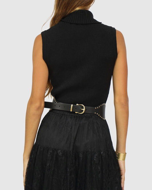 Black No Other Love Studded Belt with gold-tone stud embellishment - alternate view