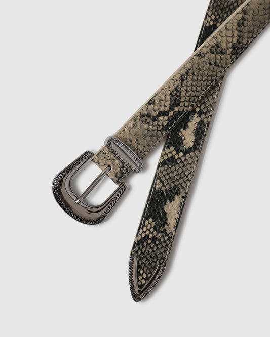 Snake Reset Western Belt with engraved silver-tone buckle and keeper - alternate view