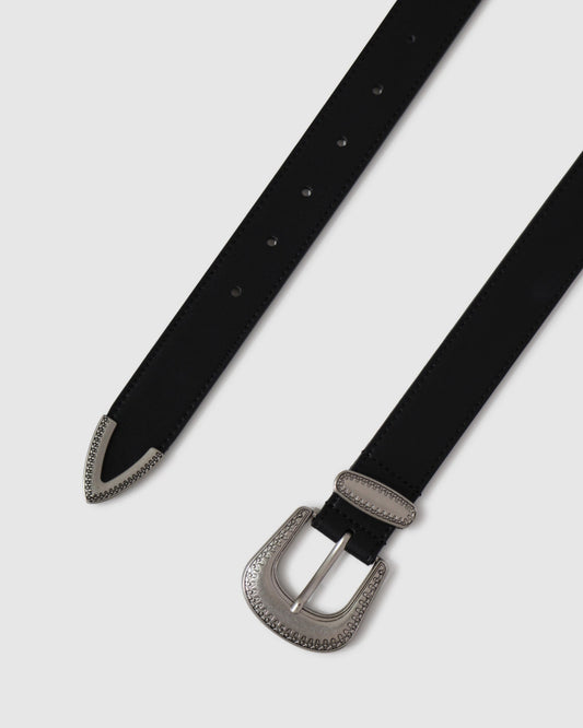 Black Reset Western Belt with adjustable fit with multiple punch holes - alternate view