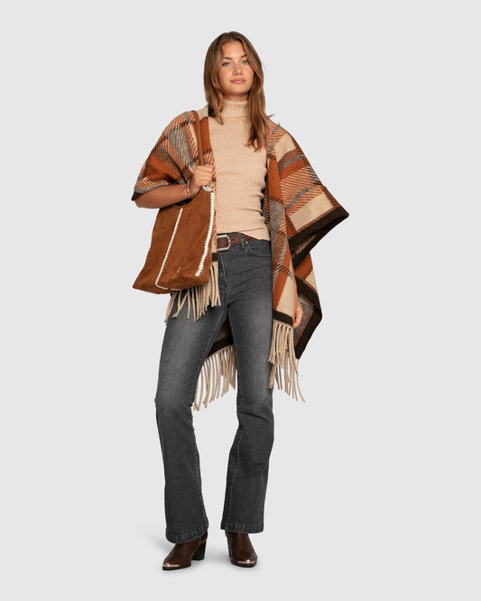 Caramel Worth The Wait Scarf with fringe detailing along hem - alternate view