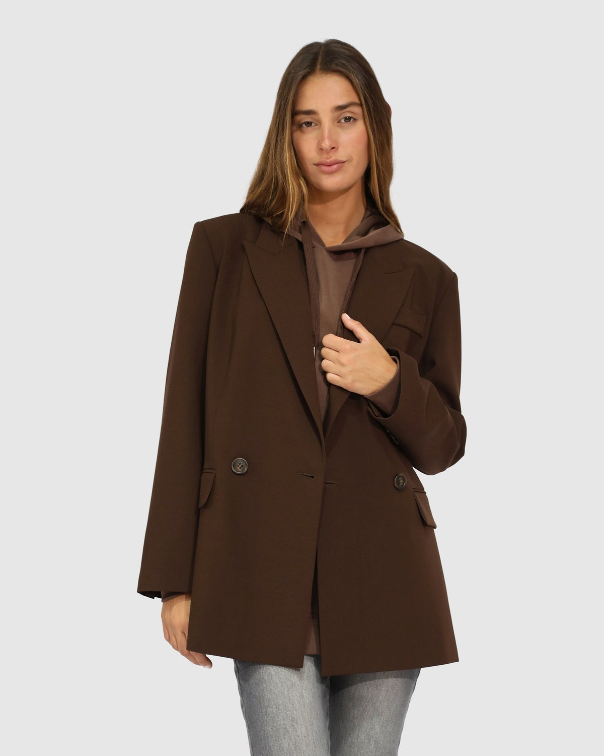 Chocolate Over and Out Blazer with tailored straight fit - alternate view