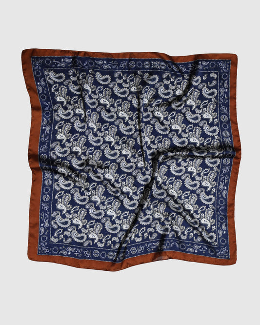 Navy/Rust Library Romance Fashion Scarf with versatile styling piece for neck, waist, hair or bag - front view