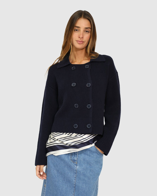 Navy Stripe Labyrinth Fashion Scarf with versatile styling piece for neck, waist, hair or bag - front view