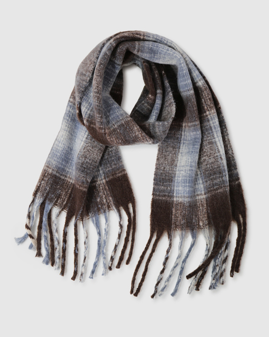Brown/Blue Born This Way Scarf with fringe detailing - alternate view