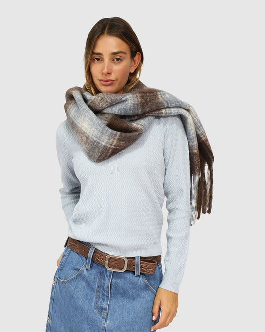 Brown/Blue Born This Way Scarf with oversized silhouette - alternate view