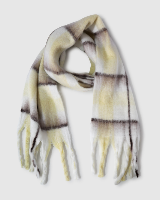 Yellow/Choc Plenty Of Love Scarf with fringe detailing - alternate view