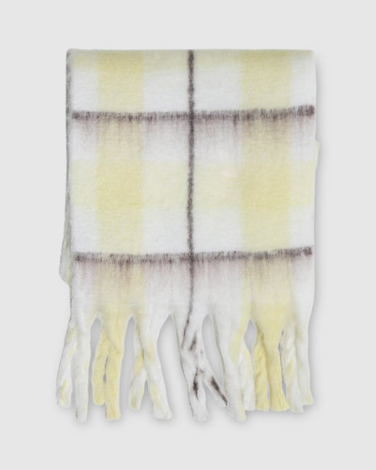 Yellow/Choc Plenty Of Love Scarf with textured fringe trim - alternate view