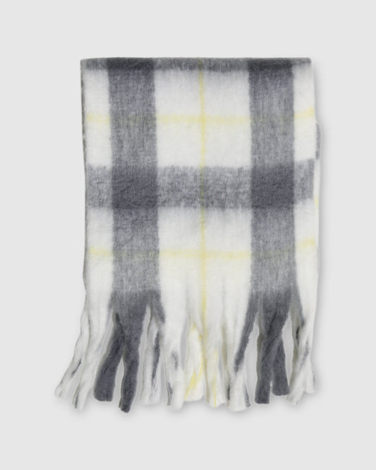Yellow/Grey Easy Does It Scarf with fringe detailing - alternate view