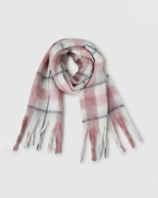 Pink/Grey Sunset Movie Scarf with fringe detailing - alternate view