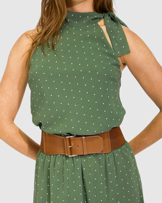 Brown Wild Waves Belt with waist belt and polished silver-tone buckle fastening - front view