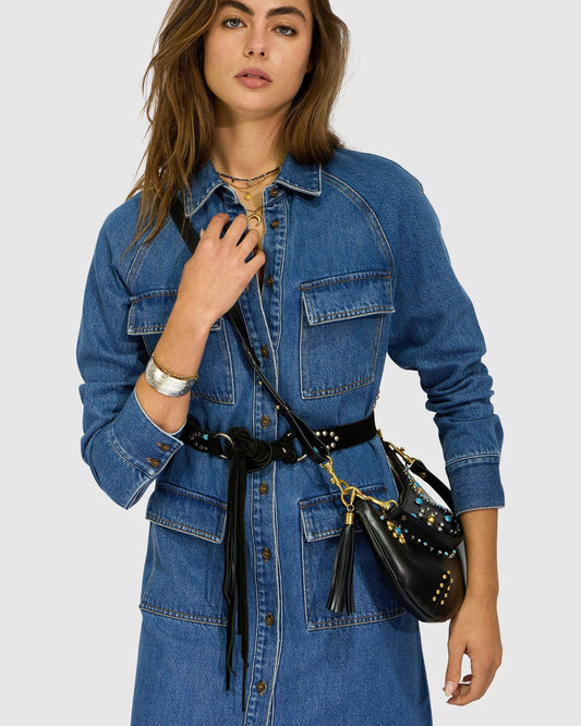 Mid Blue See Through You Midi Belted Trench Dress with waist belt - alternate view
