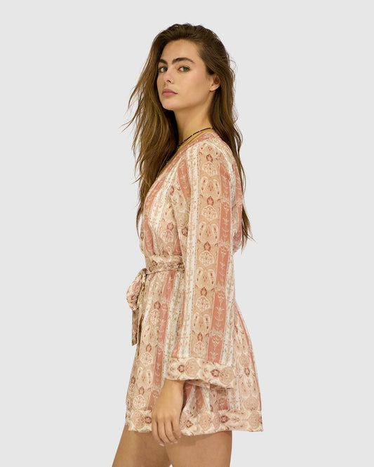 Rose Precision Flared Sleeve Mini Dress with fully lined through the body, sheer sleeves - alternate view