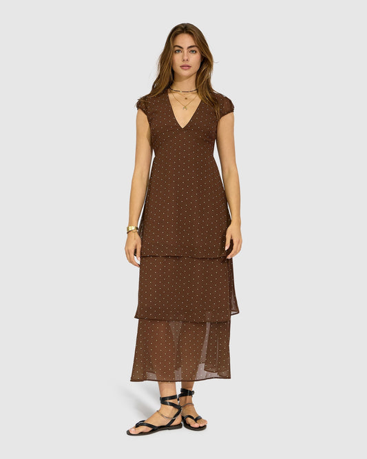 Chocolate Falling For You Tiered Maxi Dress with tiered silhouette - alternate view