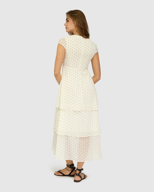Cream/Black Falling For You Tiered Maxi Dress with tiered silhouette - alternate view