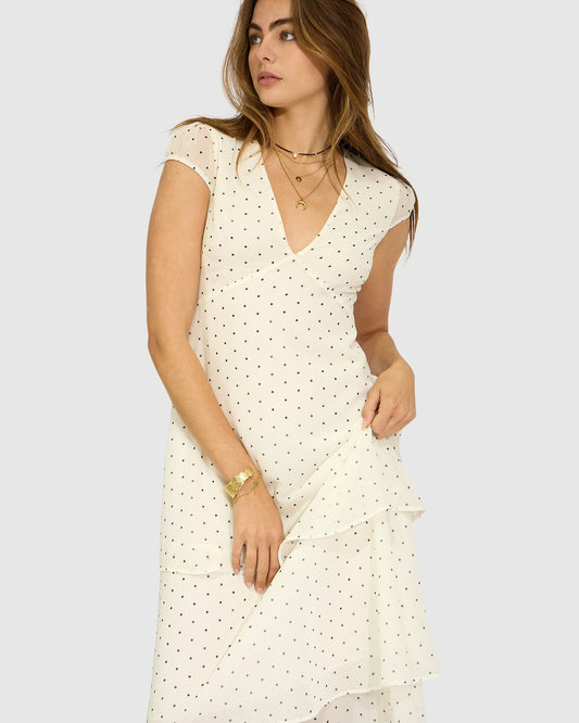 Cream/Black Falling For You Tiered Maxi Dress with V-neckline - alternate view