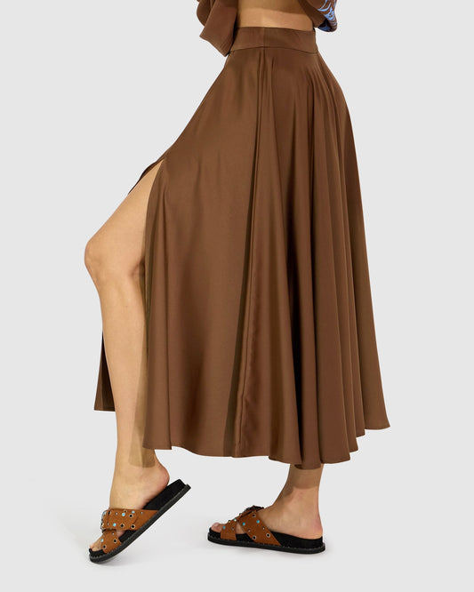 Chocolate Move with Me Maxi Skirt with bias-cut silhouette for fluid drape - alternate view