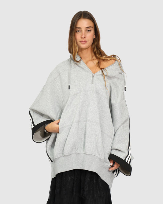 Living by the Ocean Oversized Striped Hoodie - Grey Melange with hooded design - alternate view
