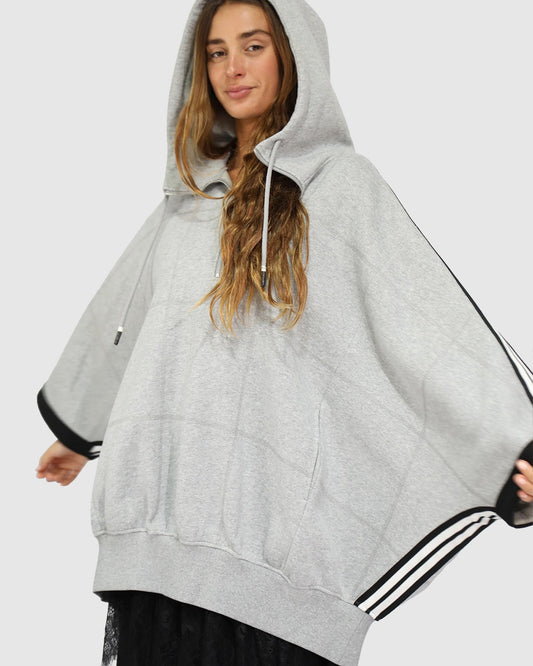 Living by the Ocean Oversized Striped Hoodie - Grey Melange with relaxed silhouette - alternate view