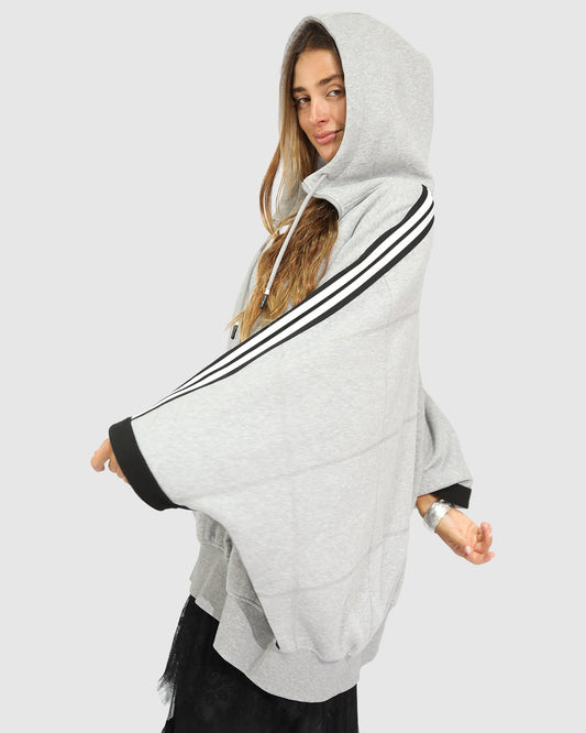 Living by the Ocean Oversized Striped Hoodie - Grey Melange with oversized silhouette - alternate view