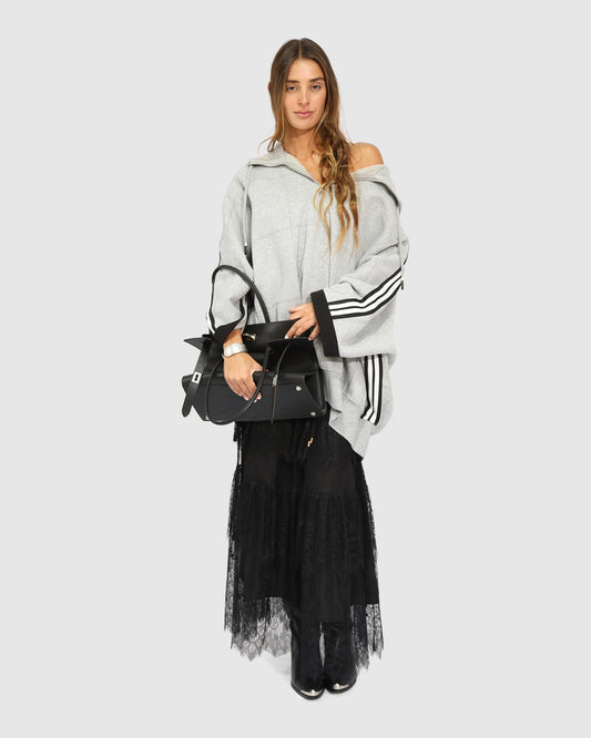 Living by the Ocean Oversized Striped Hoodie - Grey Melange with oversized cropped silhouette - front view