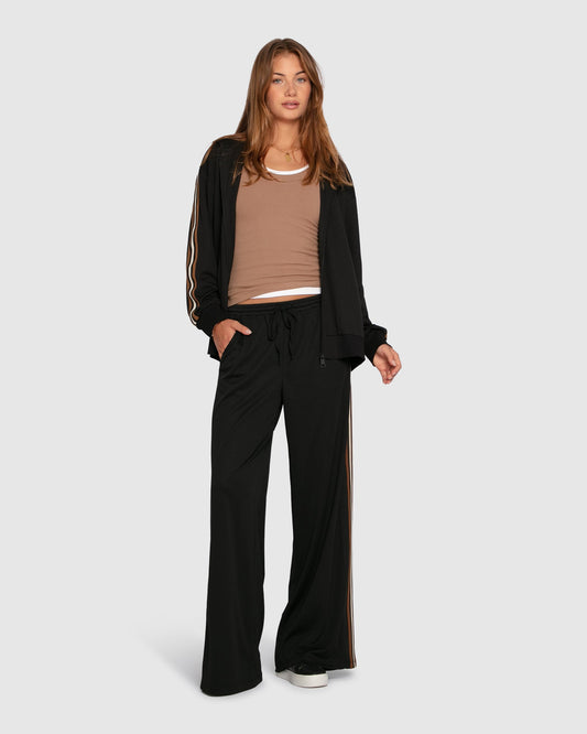Black Beach Front Striped Wide Leg Pants with wide leg silhouette - alternate view