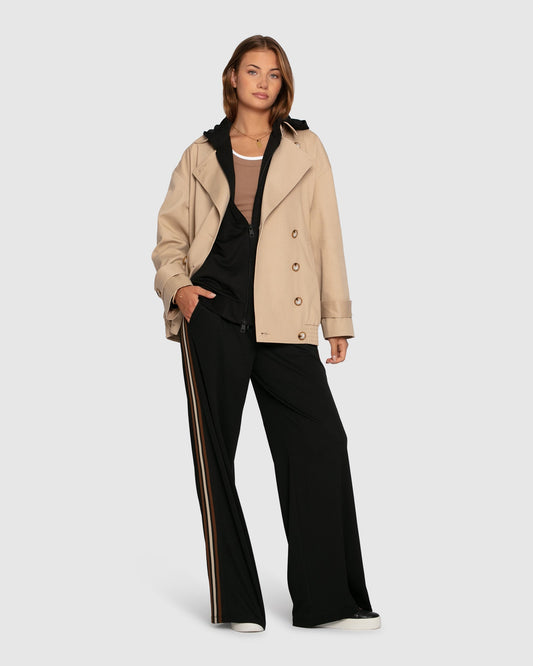 Black Beach Front Striped Wide Leg Pants with relaxed silhouette and wide-leg silhouette - front view