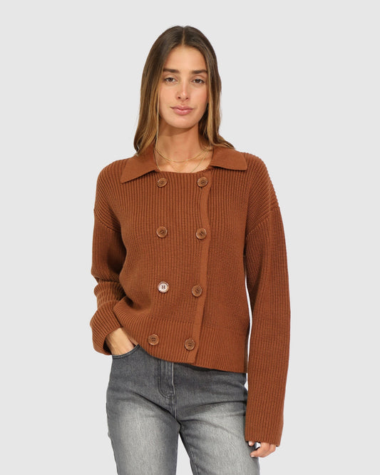 Dark Vicuna Make It With You Buttoned Cardi Jacket with double-breasted front and button front - front view