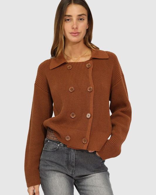 Dark Vicuna Make It With You Buttoned Cardi Jacket with ribbed texture - alternate view