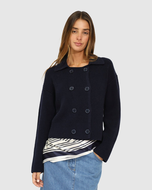 Navy Make It With You Buttoned Cardi Jacket with double-breasted button front - alternate view