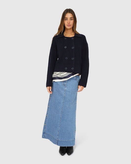 Navy Make It With You Buttoned Cardi Jacket with ribbed texture - alternate view