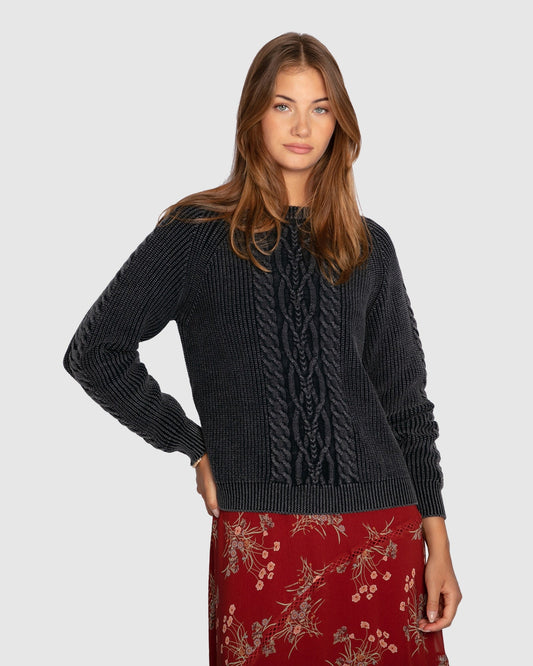 Navy Hudson Street Cable Garment Dyed Sweater with relaxed silhouette - alternate view