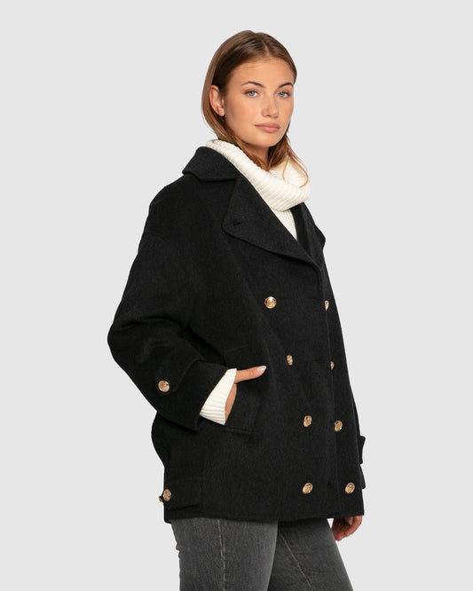 Charcoal Right and Forward double-breasted Wool Blend Pea Coat with double-breasted front - alternate view