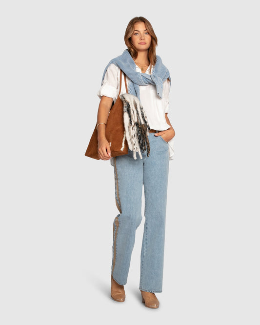 Light Denim Wash Rebel Mid Rise Side Stripe Denim Jeans with straight-leg fit - alternate view